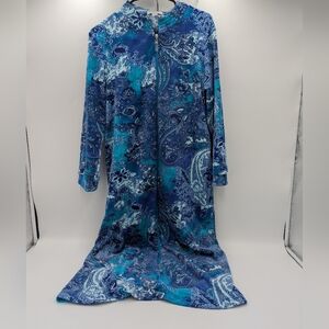 Miss Elaine Petites Paisley Robed Petites Small Loungewear Blue Cozy Soft Boho